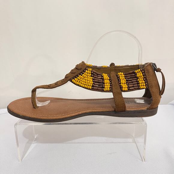 Minnetonka Ankle Sandals Womens 9 Brown Leather Yellow Beads Gladiator BOHO - Picture 7 of 9